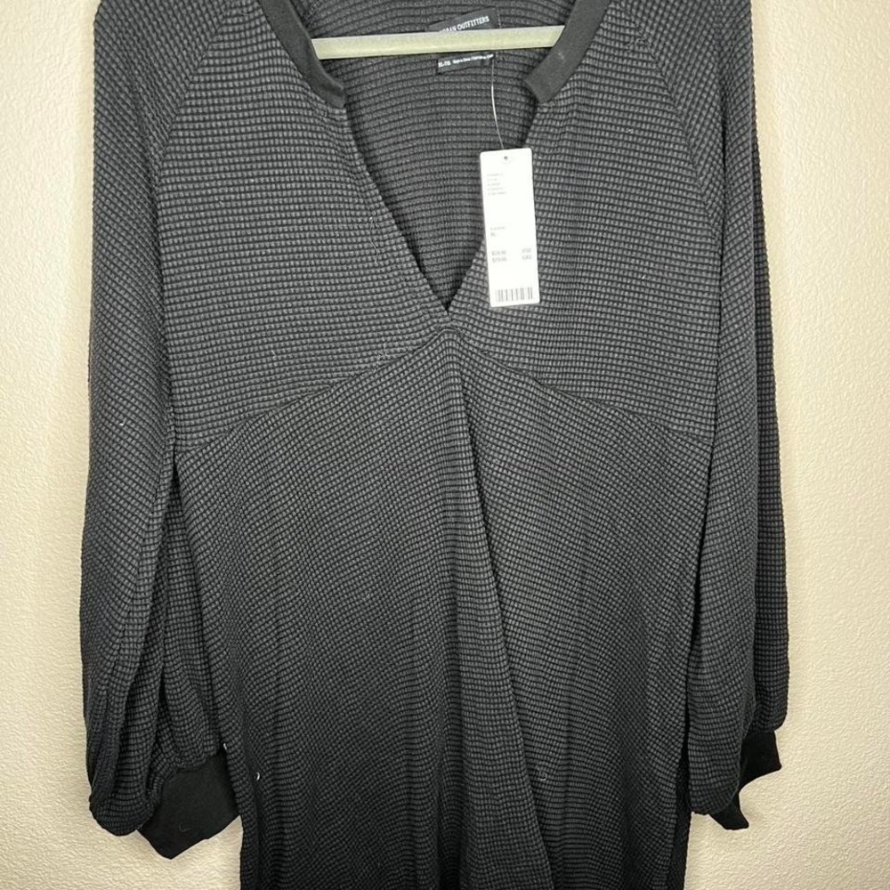 Urban Outfitters Waffle Knit Oversized Tunic Top Balloon Sleeve Black XL NWT